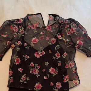 Floral Sheer Black Top